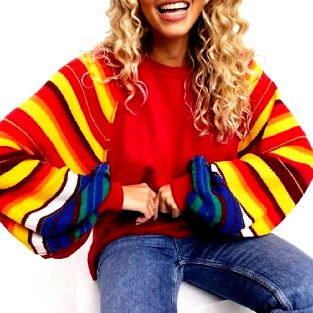 Free People We The Free Rainbow Dreams Pullover long sleeve shirt Large